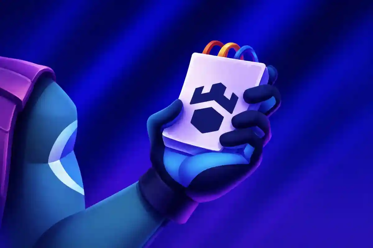 Fantasy character in a hooded cloak holding a card with the Gamdom logo against a blue glowing background, closing out the esports betting section