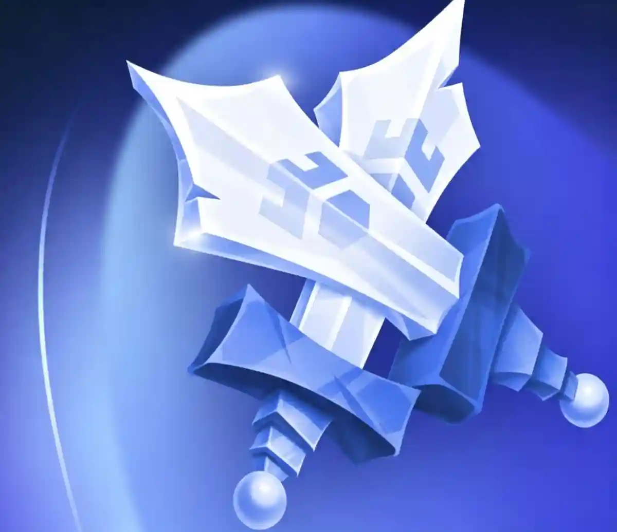 Two crossed icy blue fantasy daggers on a glowing blue background, closing out the Gamdom account registration section