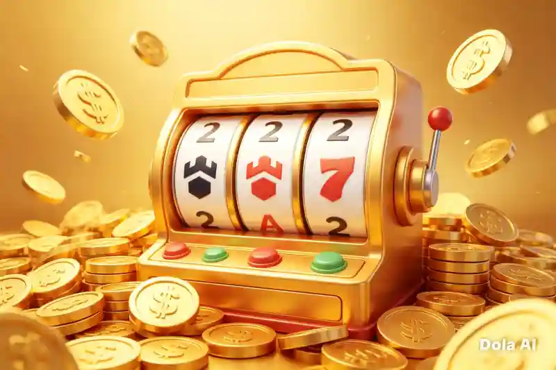 Blue 3D slot machine displaying a triple-seven jackpot line with a green upward arrow, symbolizing winning payouts on Gamdom pokies