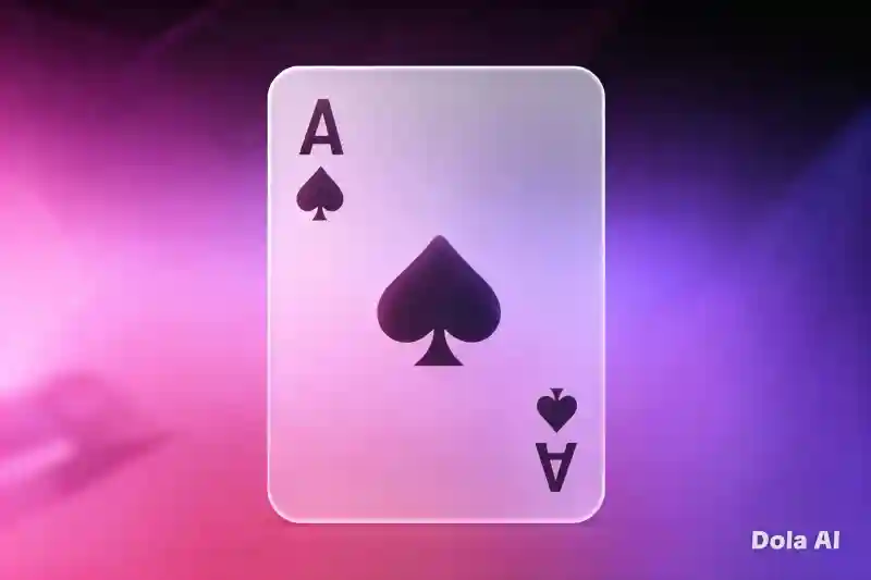 Ace of spades playing card glowing on a pink and purple gradient background